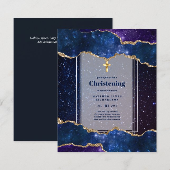 BUDGET Galaxy CHRISTENING Inbjudningskort Baptism  (Fram/baksida)