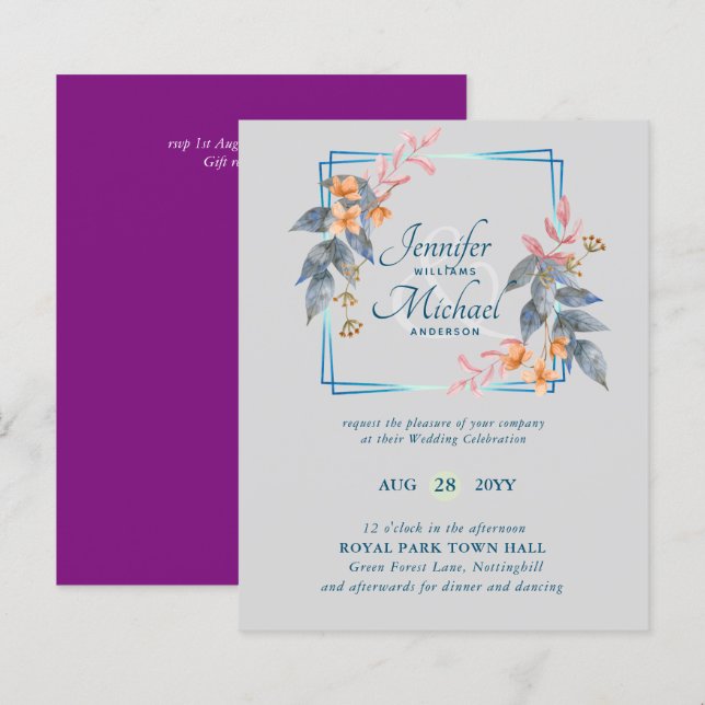BUDGET Garden Löv Fall Wedding Inbjudningskorts Te (Fram/baksida)