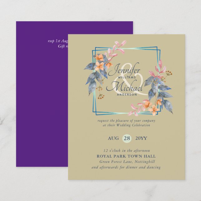 BUDGET Garden Löv Fall Wedding Inbjudningskorts Te (Fram/baksida)