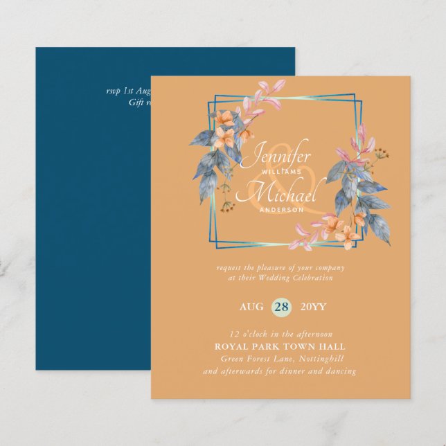 BUDGET Garden Löv Fall Wedding Inbjudningskorts Te (Fram/baksida)