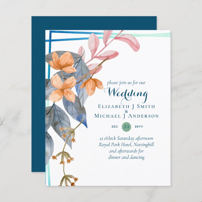 BUDGET Garden Löv Fall Wedding Inbjudningskorts Te (Fram/baksida)