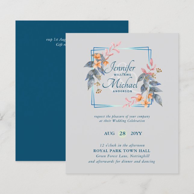 BUDGET Garden Löv Fall Wedding Inbjudningskorts Te (Fram/baksida)