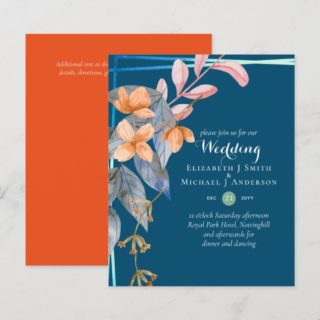 BUDGET Garden Löv Fall Wedding Inbjudningskorts Te (Fram/baksida)