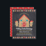 Budget Gingerbröd Cookie Party Chalkboard Inbjudan<br><div class="desc">Ett sött, vismatiskt gingerbrödhus, gingerbrödflicka och pojke, stjärnor, hjärtan och matriser, tillsammans med lekfull manustypografi, överlägg mörk charkol grått chalkboard-bakgrund och hjälp dig att starta julfesten. Ett pepparmint candy mönster över en röd bakgrund ger bakgrunden. Fira med familj och vänner medan du känner julhelgens värme och glädje. Skicka ut den...</div>
