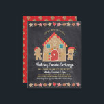 Budget Gingerbröd Cookie Party Chalkboard Inbjudan<br><div class="desc">Ett sött, vismatiskt gingerbrödhus, gingerbrödflicka och pojke, stjärnor, hjärtan och matriser, tillsammans med lekfull manustypografi, överlägg mörk charkol grått chalkboard-bakgrund och hjälp dig att starta julfesten. Ett pepparmint candy mönster över en röd bakgrund ger bakgrunden. Fira med familj och vänner medan du känner julhelgens värme och glädje. Skicka ut den...</div>