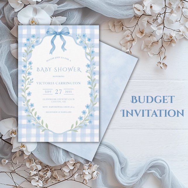 Budget Gingham Blommigt Vintage Baby Shower Inbjudningar (Skapare uppladdad)
