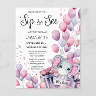 BUDGET Girl Baby Elephant Sip och se inbjudan
