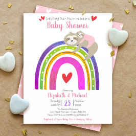 Budget Girl Baby Shower Sloth Rainbow-inbjudan