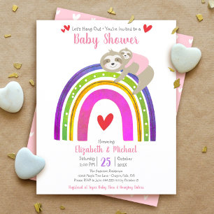 Budget Girl Baby Shower Sloth Rainbow-inbjudan