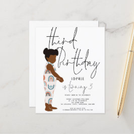 Budget Girl Mörk Hair 3-födelsedagsinbjudan