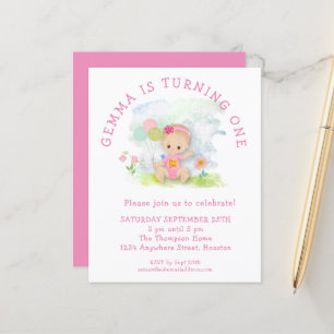 Budget Girl Rosa 1st Birthday Party bjudande in