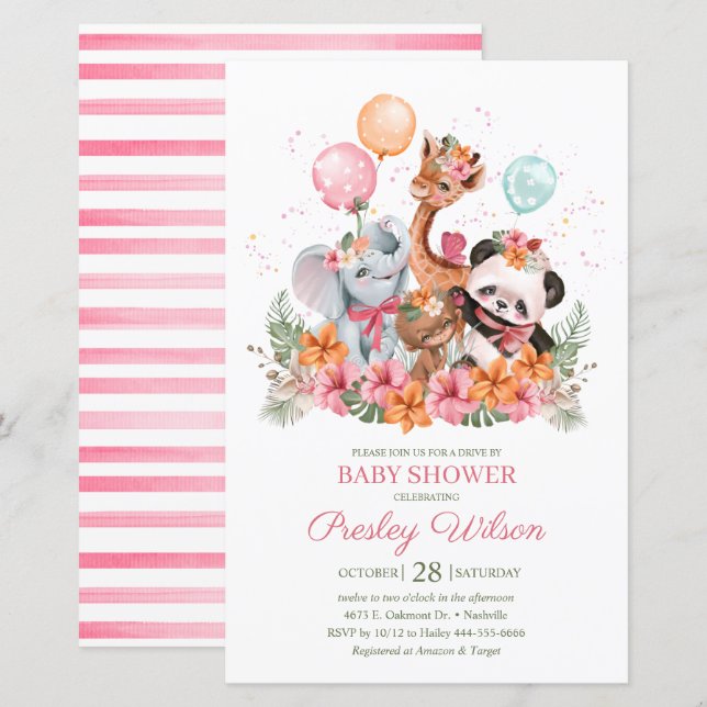 Budget Girl Safari Animals Baby Shower (Fram/baksida)