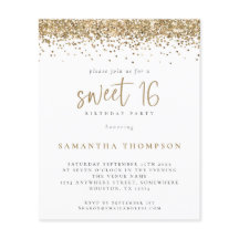 Budget Girly Guld Glitter Sweet 16-inbjudan