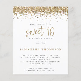Budget Girly Guld Glitter Sweet 16-inbjudan