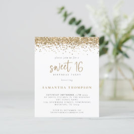 Budget Girly Guld Glitter Sweet 16-inbjudan