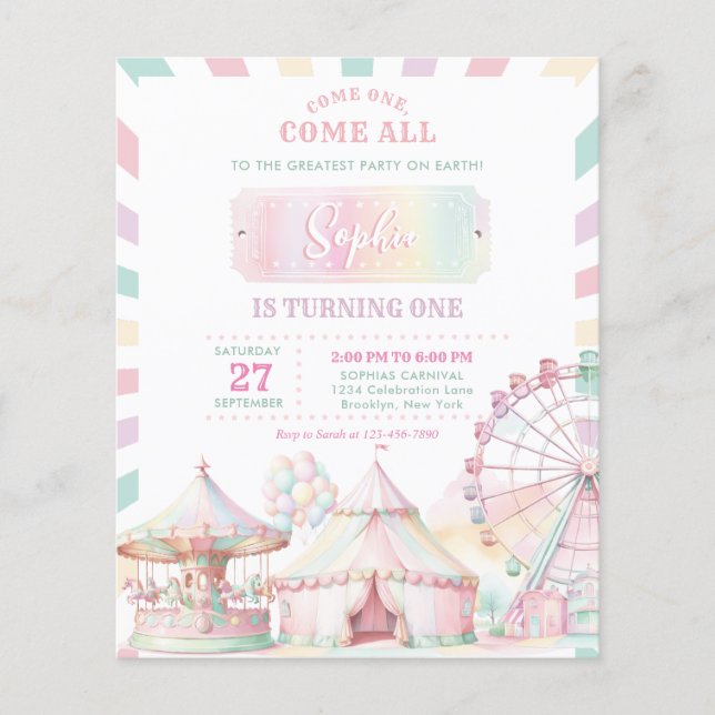 BUDGET Girly Pastel Färg Carnival Circus Birthday (Framsida)