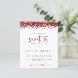 Budget Girly Red Glitter Sweet 16-inbjudan