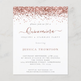 BUDGET Girly Ro Guld Glitter Quinceañera Inbjudan