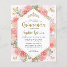 Budget Girly  Rosa Blommigt Guld Quinceañera