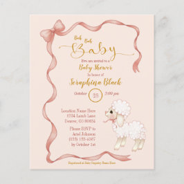 BUDGET Girly Rosa Bow Lamb Baby Shower-inbjudan