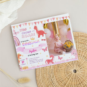 BUDGET Girly Rosa Dinosaur Photo Barns födelsedag