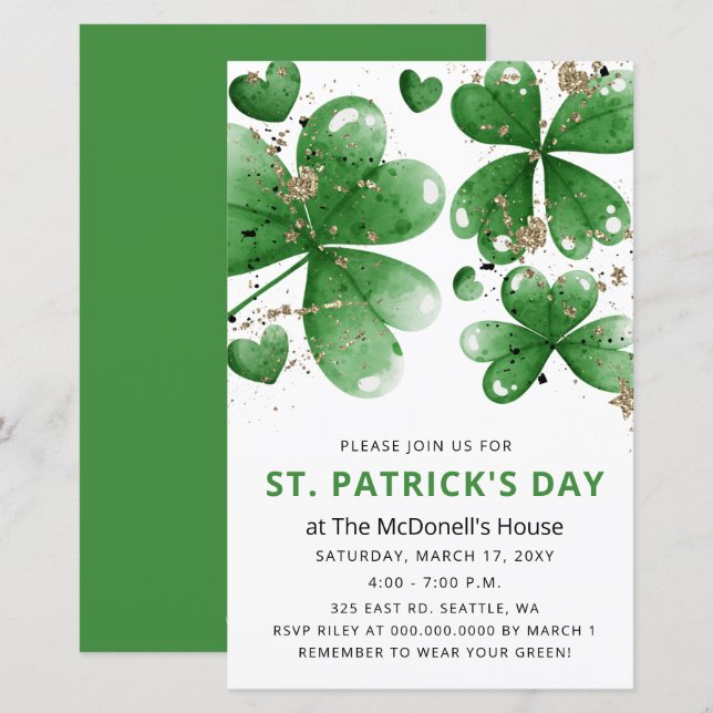 Budget Gitter Shamrock-inbjudan om St patricks day (Fram/baksida)