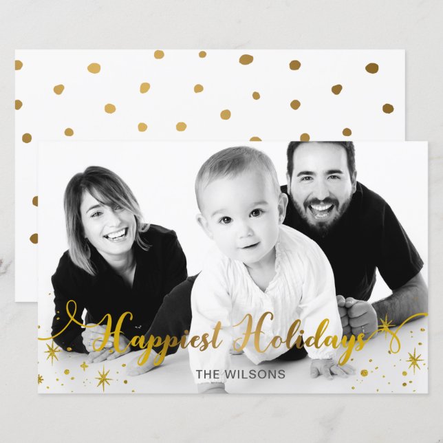 Budget Glad jul guld foto jullkort (Fram/baksida)