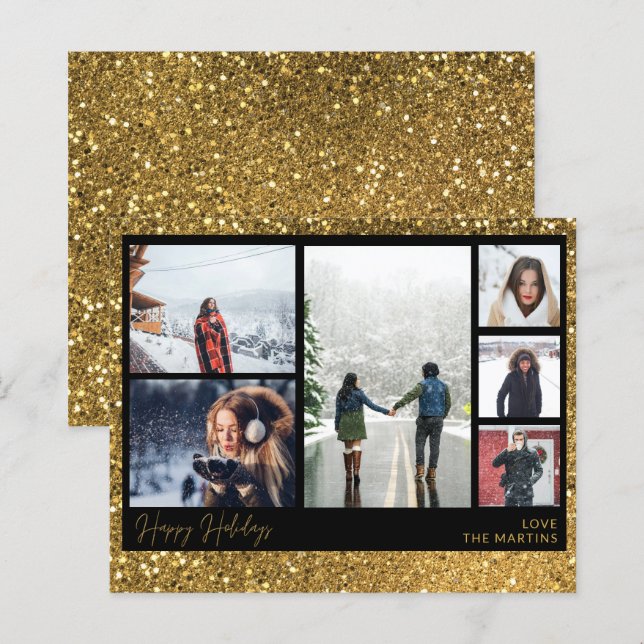 Budget Glad Jul Guld Glitter Fler Foto (Fram/baksida)
