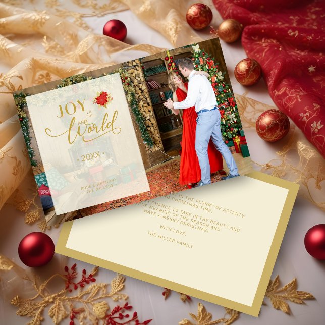 Budget Glädje till ordet Transparent överlagringsf (Inexpensive Cheap Elegant Photo Whimsical Joy to the World Quote Holiday Card with Envelope. )