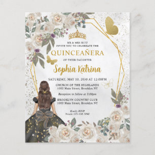 Budget Glam Black Guld Blommigt Princess Quinceañe