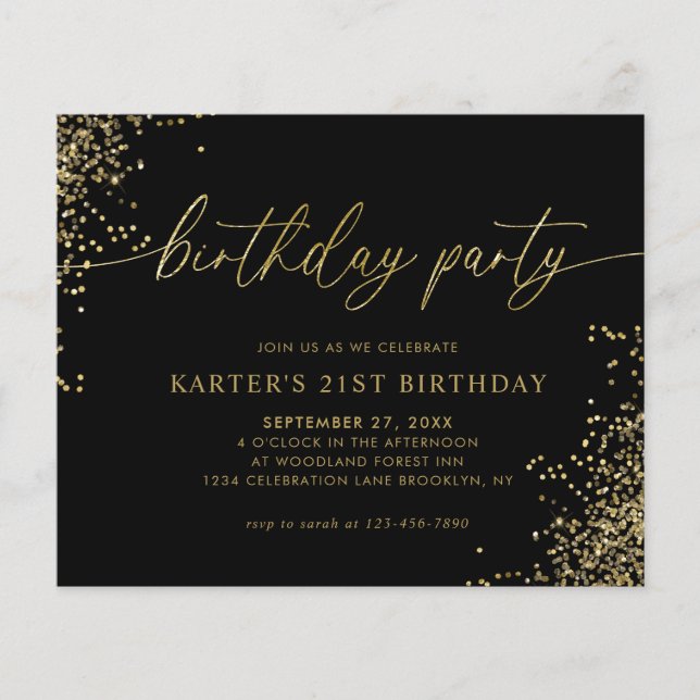 BUDGET Glam Black Guld Confetti Vuxen Birdag (Framsida)