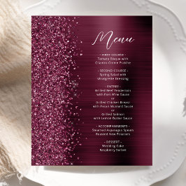 Budget Glam Burgundy Glitter skript Bröllop Menu