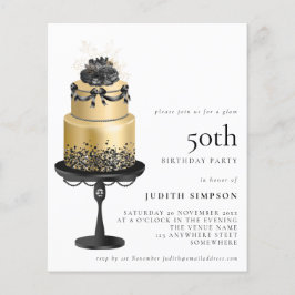 Budget Glam Cake Blommigt Guld Black 50:e Inbjudan
