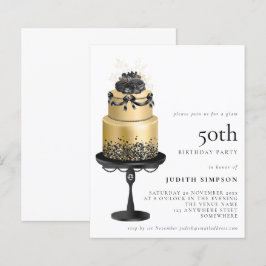 Budget Glam Cake Blommigt Guld Black 50:e Inbjudan