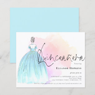 Budget Glam Dress Blue Quinceanera-inbjudan