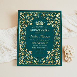 Budget Glam Emerald Grönt Guld Tiara Quinceanera