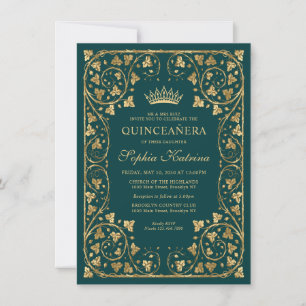 Budget Glam Emerald Grönt Guld Tiara Quinceanera Anteckningskort