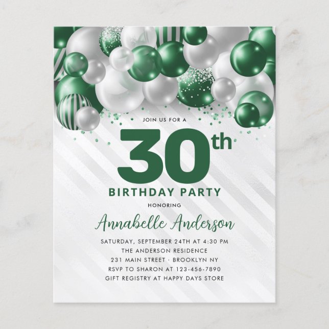 Budget Glam Grön Silver Ballong Glitter Födelsedag (Framsida)
