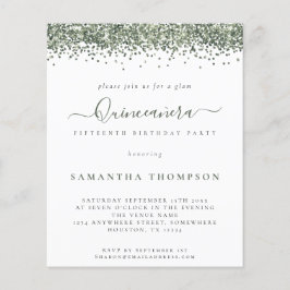 Budget Glam Grönt Glitter Quinceañera-inbjudan