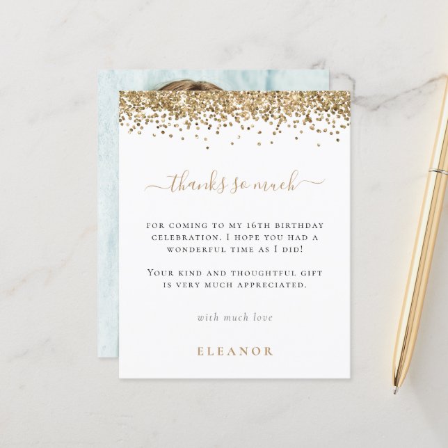 Budget Glam Guld Glitter Photo Sweet 16 Tack (Fram/Back In Situ)