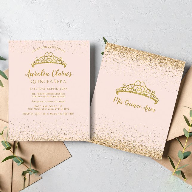 BUDGET Glam  Guld Glitter Tiara Quinceanera (Skapare uppladdad)