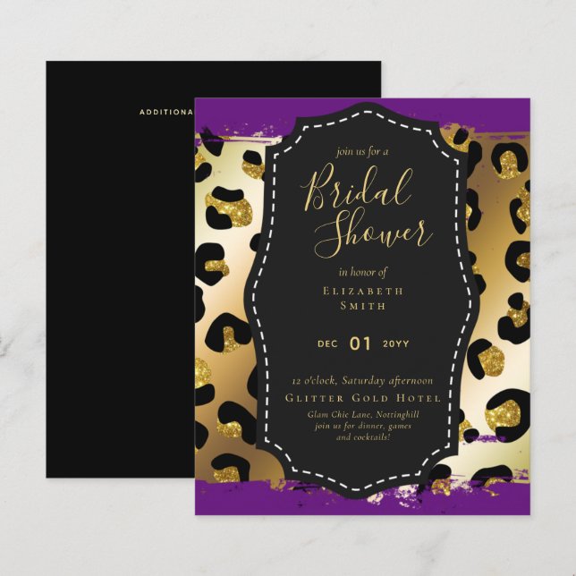 Budget Glam Guld Lila Möhippa Inbjudan (Fram/baksida)