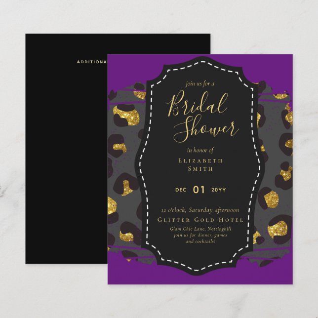 Budget Glam Guld Lila Möhippa Inbjudan (Fram/baksida)
