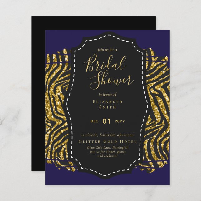 Budget Glam Guld marin Möhippa Inbjudan Animal (Fram/baksida)