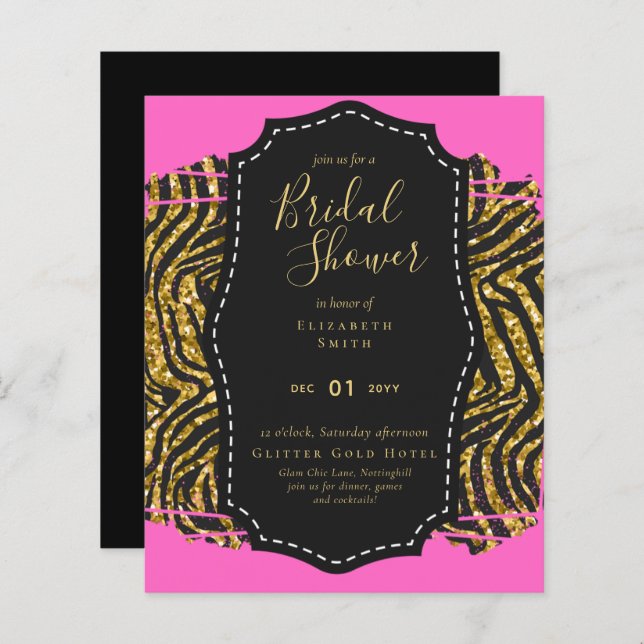 Budget Glam Guld Rosa Bröllopsfest Inbjudan Djur (Fram/baksida)