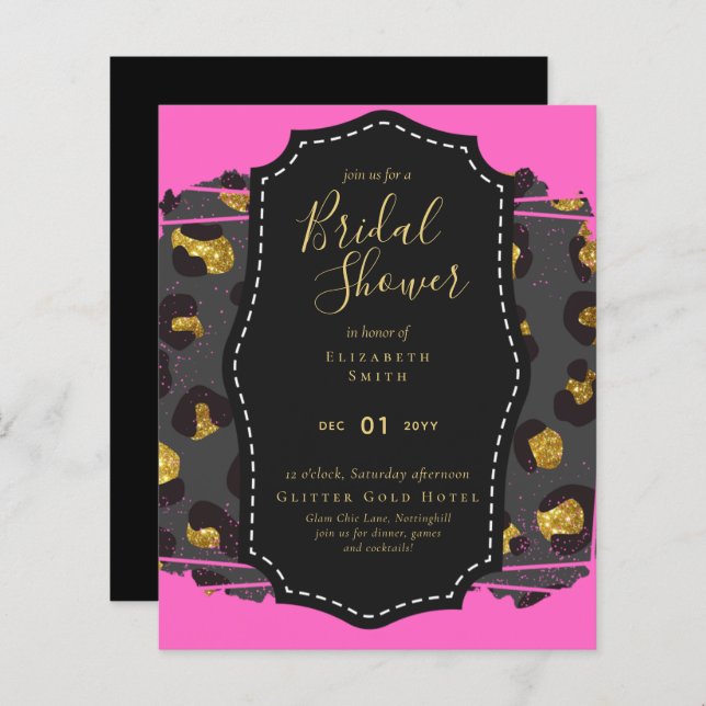 Budget Glam Guld Rosa Möhippa Inbjudan Animal (Fram/baksida)