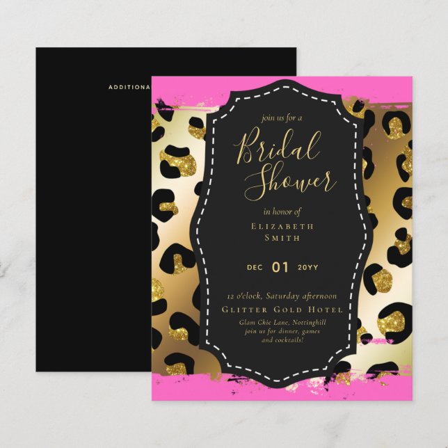 Budget Glam Guld Rosa Möhippa Inbjudan Animal (Fram/baksida)