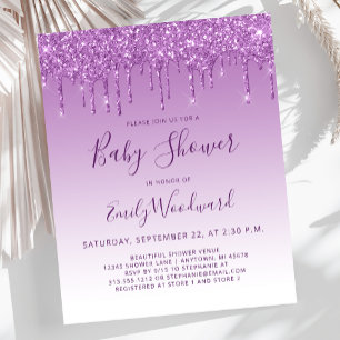 Budget Glam Lila Glitter Baby Shower-inbjudan