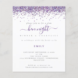 Budget Glam Lila Glitter Hen Night Inbjudan
