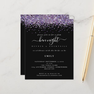 Budget Glam Lila Glitter Hen Night Svart Inbjudan